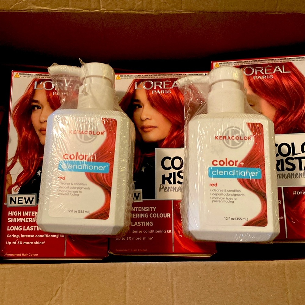 3 L’Oréal COLORISTA bright red hair color &  2  Keracolor +conditioner red
